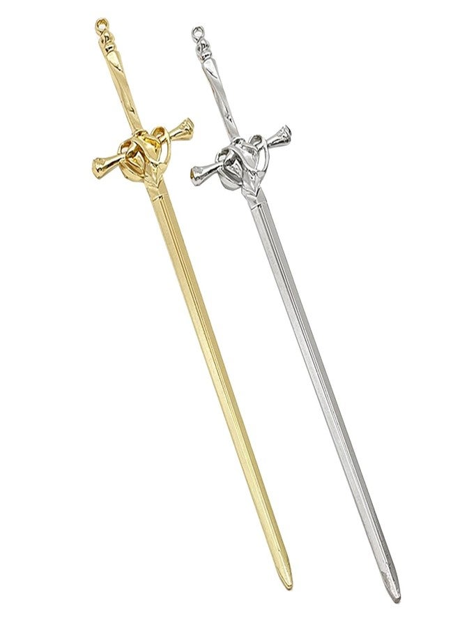 LINYUEARUI 2PCS Hair Sticks for Buns,Hair Chopsticks,Sword Hair Pin,for Vintage Hair,Renaissance Chinese Hair Accessories,Metal Sword Hair Pins,Ancient Style Sword Hair Chopstick LINYUEARUI-Gold&Silver - Image 1